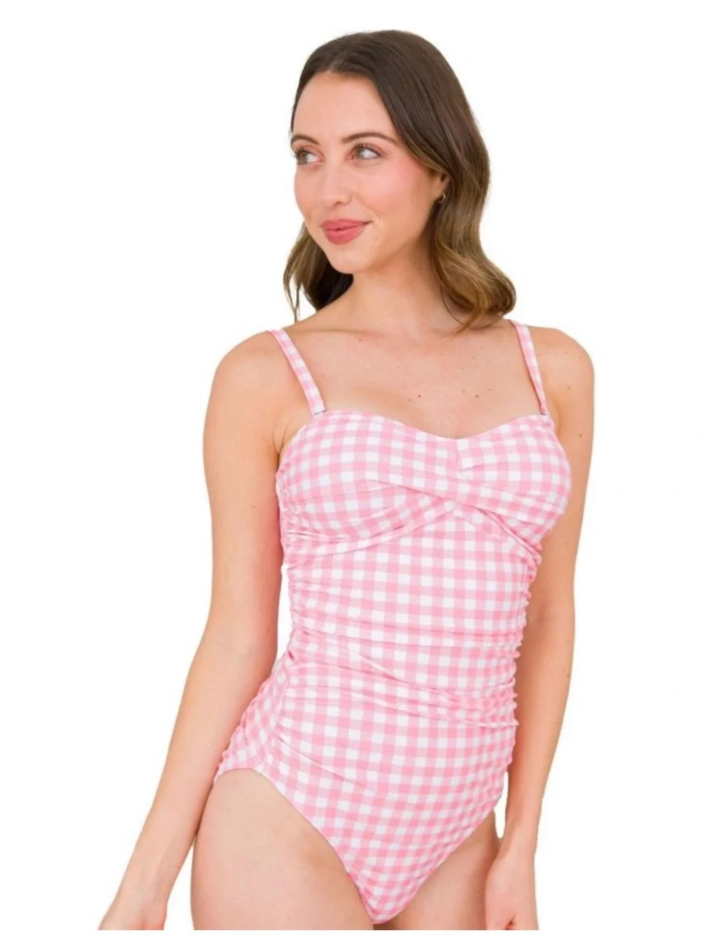 NWT RuffleButts Women’s Convertible Bandeau One Piece Bubblegum Pink Gingham MED